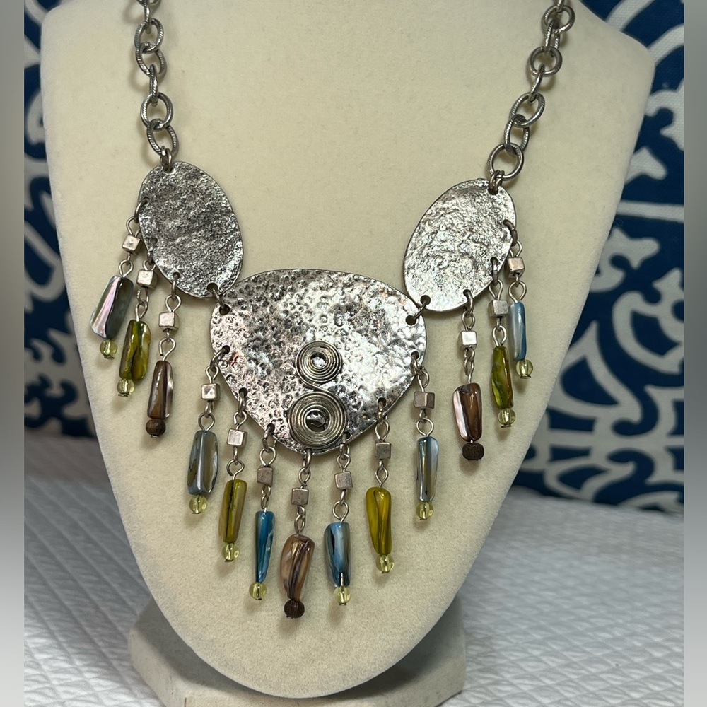 Boho Silver and Multicolor Statement Necklace - Picture 4 of 6